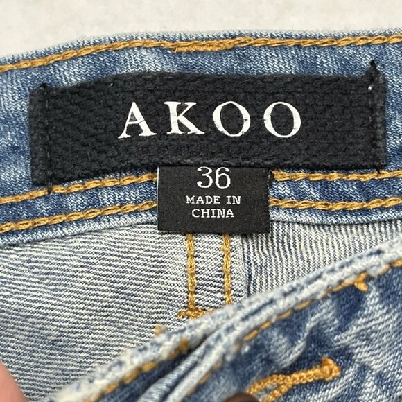 Akoo Jeans Men 36 No Rivals Distressed Patches Paint Splatter Hip Hop Streetwear - Picture 10 of 14